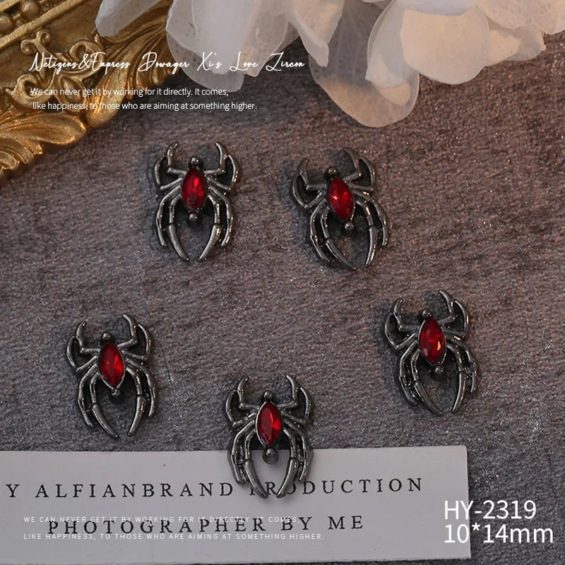 Halloween 3D Spider Nail Charms - Luxury Gold & Silver Alloy (10 Pieces)