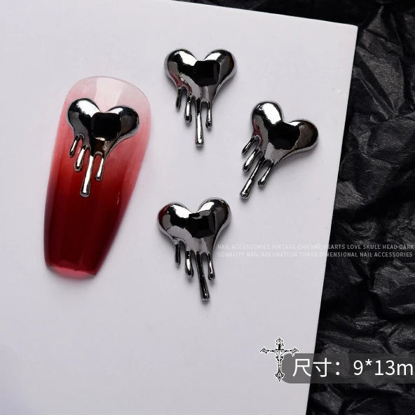 10 piezas de aleación 3D estilo gótico punk para decoración de uñas, diseño de corazón, esqueleto, cruz, araña, accesorios para decoración de uñas de Halloween.