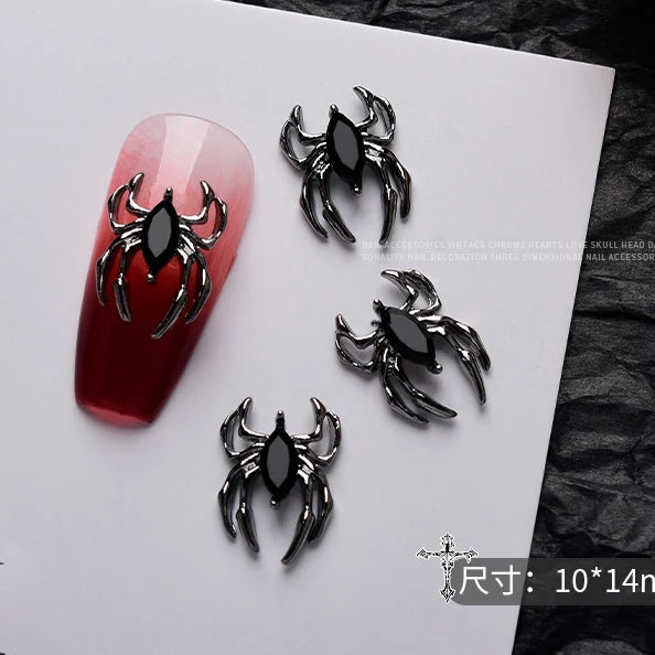 10 piezas de aleación 3D estilo gótico punk para decoración de uñas, diseño de corazón, esqueleto, cruz, araña, accesorios para decoración de uñas de Halloween.