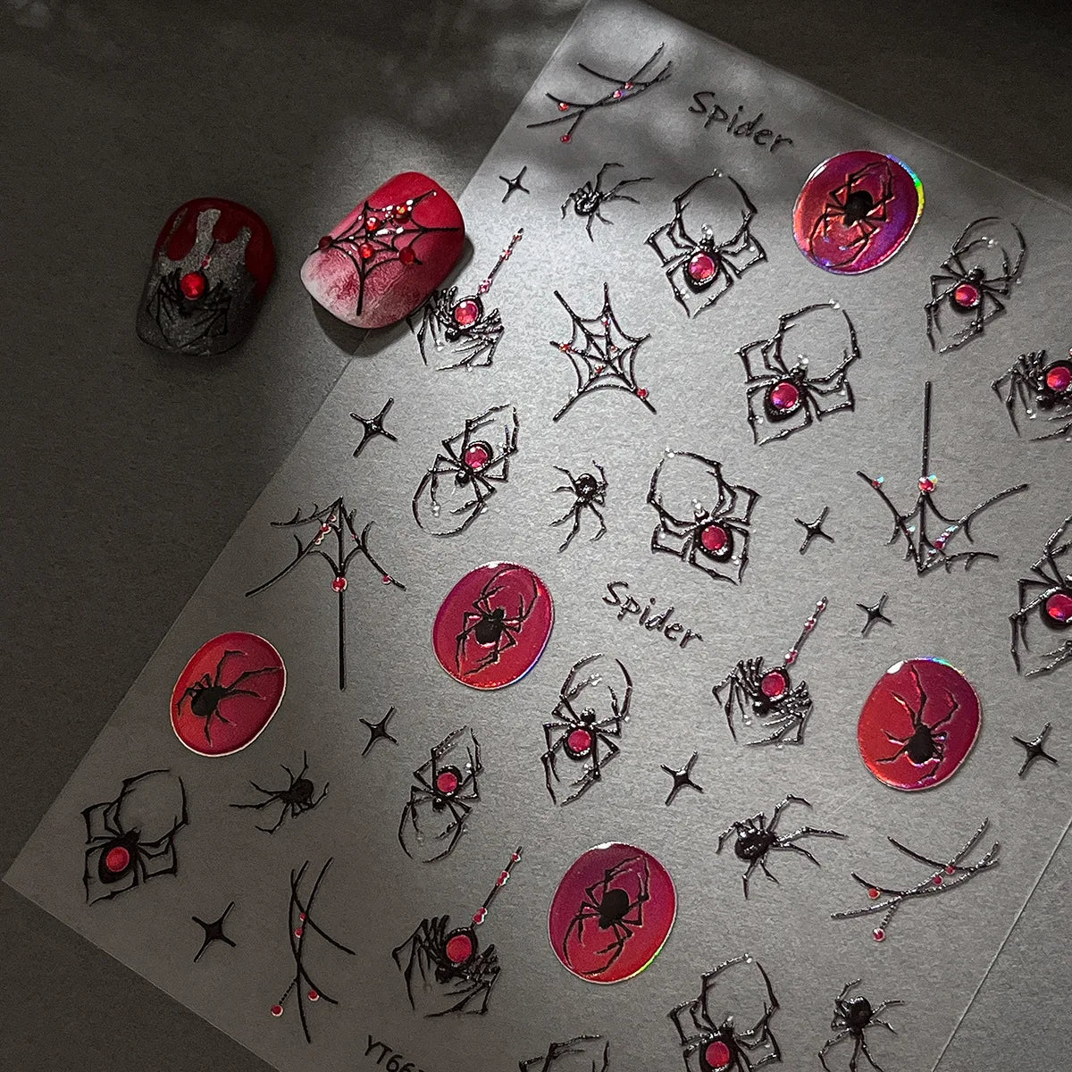 Silver Laser Jelly Halloween Spider Nail Stickers Retro Dark Style Decorative Stickers For Nails DIY Red Spider Manicure Decals