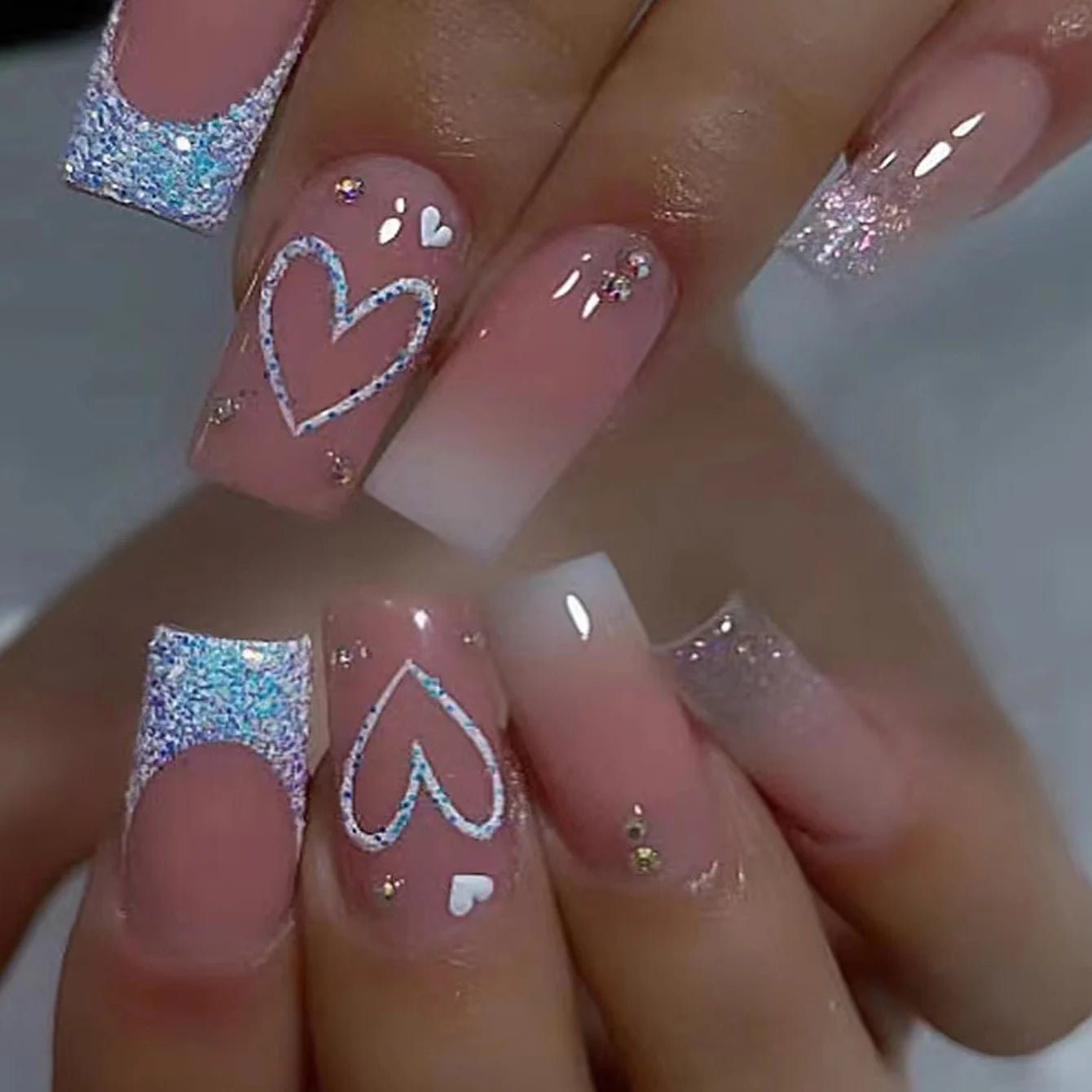 24Pcs ARTAUG Pink Stiletto Press-On Nails - Love Design Handmade Medium Length