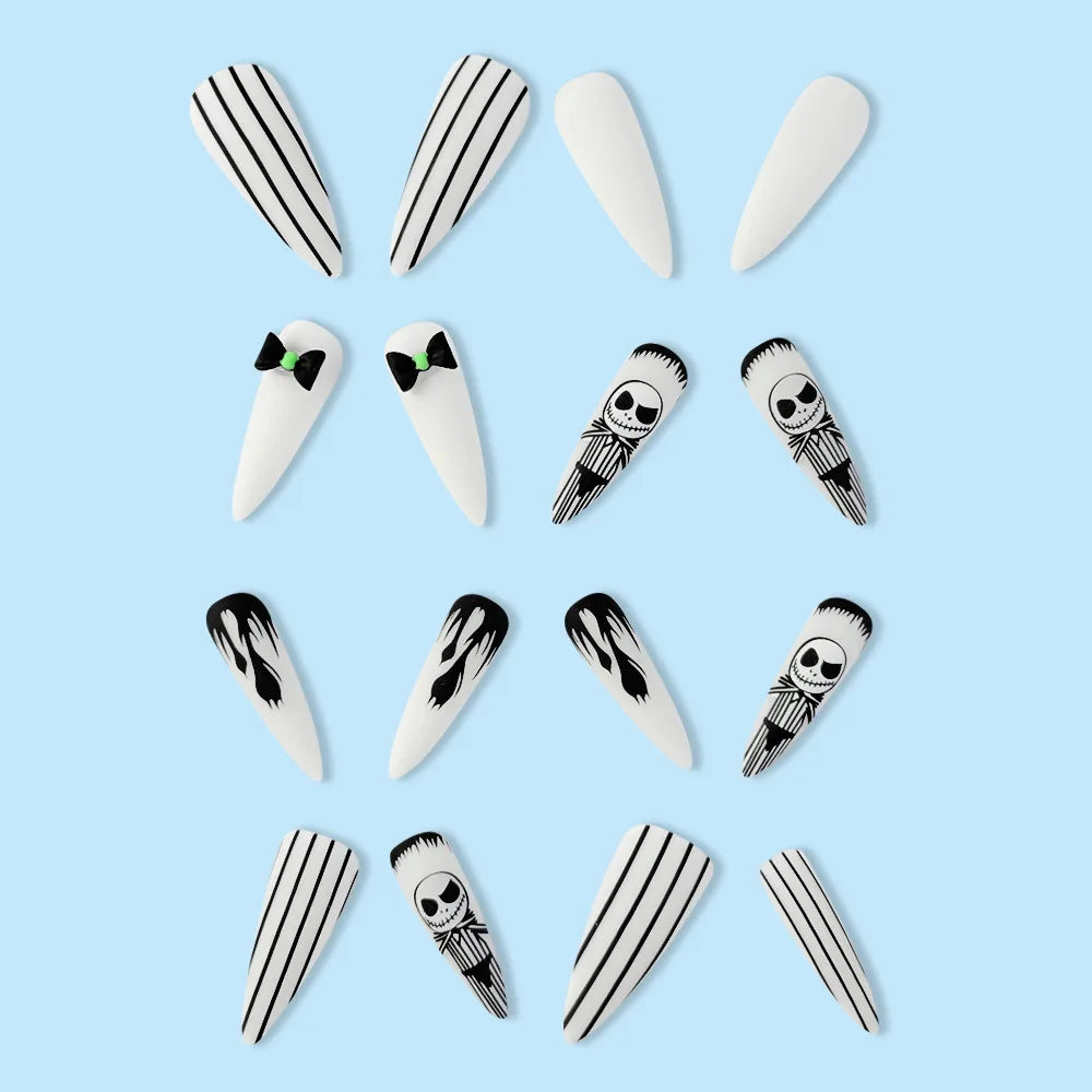 24pcs Halloween False Nails Glow in the Dark Ghost Spider Printed Press on Nail Halloween Manicure Supplies Wearable Fake Nails