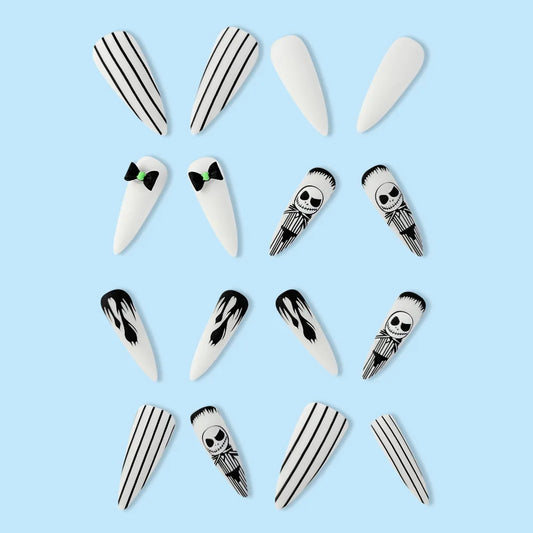 24pcs Halloween False Nails Glow in the Dark Ghost Spider Printed Press on Nail Halloween Manicure Supplies Wearable Fake Nails