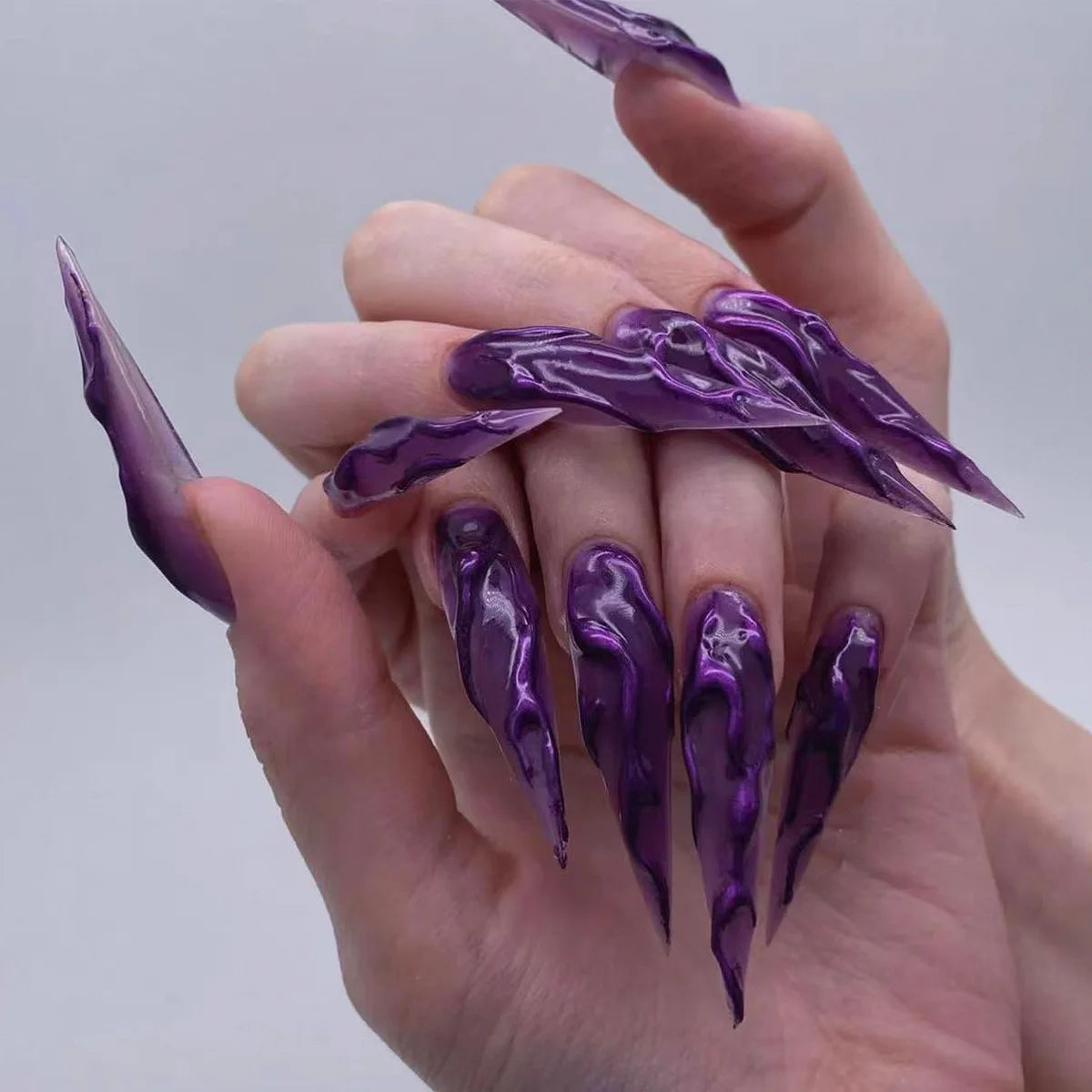 24pcs Halloween Long Almond Fake Nails Gothic Dark Black Style Press on Nails Full Cover Wearable Heavy Metal False Nail Tips