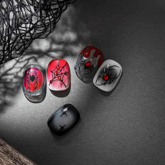 Silver Laser Jelly Halloween Spider Nail Stickers Retro Dark Style Decorative Stickers For Nails DIY Red Spider Manicure Decals