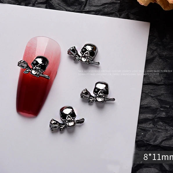 10 piezas de aleación 3D estilo gótico punk para decoración de uñas, diseño de corazón, esqueleto, cruz, araña, accesorios para decoración de uñas de Halloween.