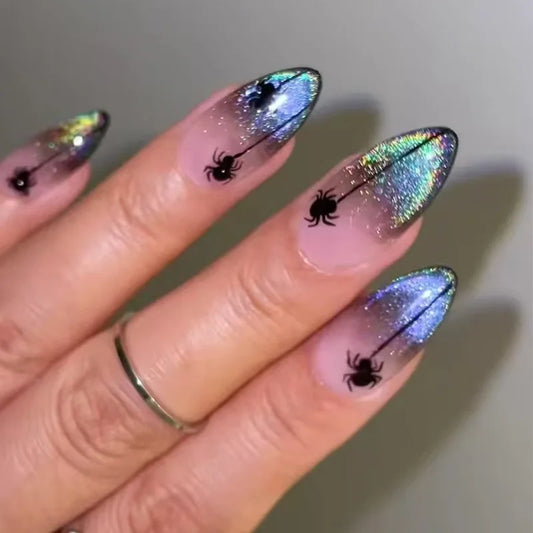 24Pcs Halloween Colorful Spider Press-On Nails - Cute Almond False Nails Full Cover