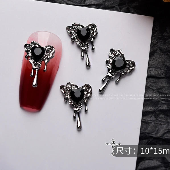 10 piezas de aleación 3D estilo gótico punk para decoración de uñas, diseño de corazón, esqueleto, cruz, araña, accesorios para decoración de uñas de Halloween.