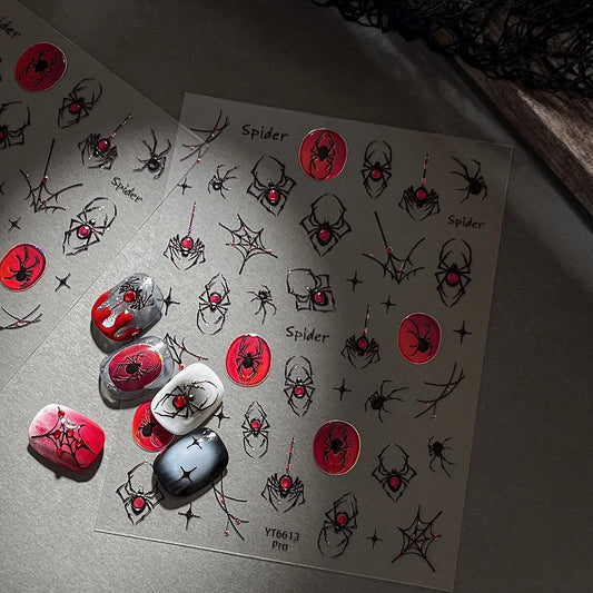 Silver Laser Jelly Halloween Spider Nail Stickers Retro Dark Style Decorative Stickers For Nails DIY Red Spider Manicure Decals