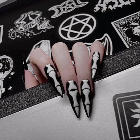 Halloween Skull Press-On Nails - Almond Ballerina Shape (24 Pieces)
