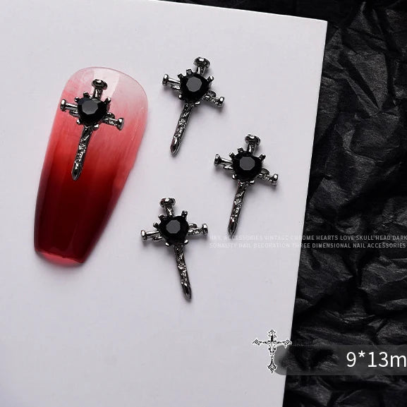 10 piezas de aleación 3D estilo gótico punk para decoración de uñas, diseño de corazón, esqueleto, cruz, araña, accesorios para decoración de uñas de Halloween.