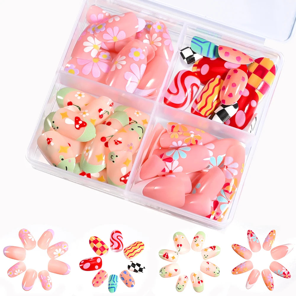 96Pcs/box Halloween Series False Nails #24*4 Press on Nails Ghosts Pumpkin Spider Design Full Cover Almond/Coffin Fake Nail Tips