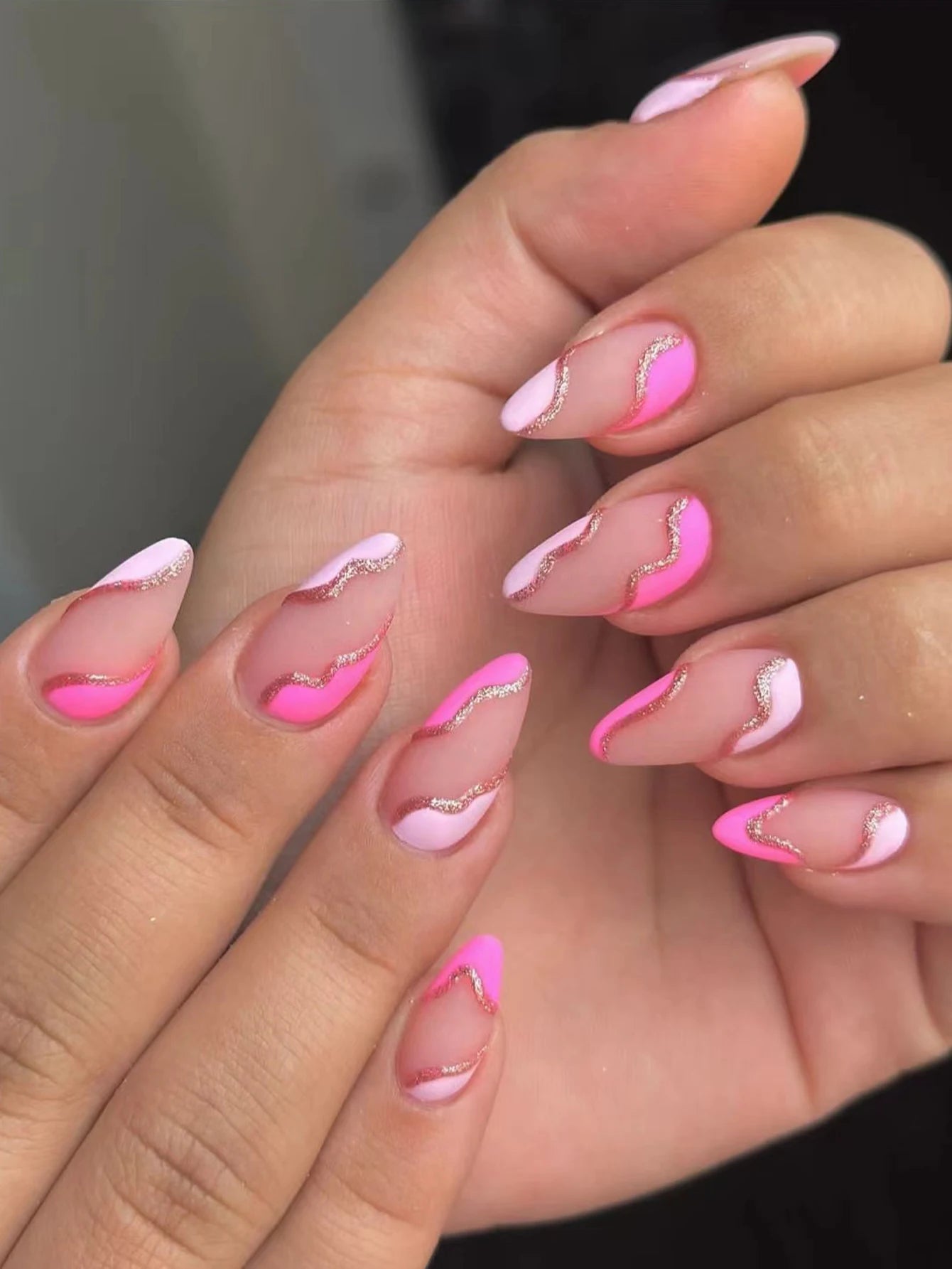 24Pcs ARTAUG Pink Stiletto Press-On Nails - Love Design Handmade Medium Length