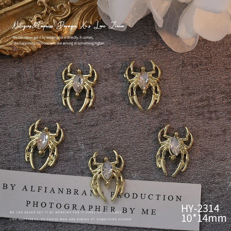 Halloween 3D Spider Nail Charms - Luxury Gold & Silver Alloy (10 Pieces)