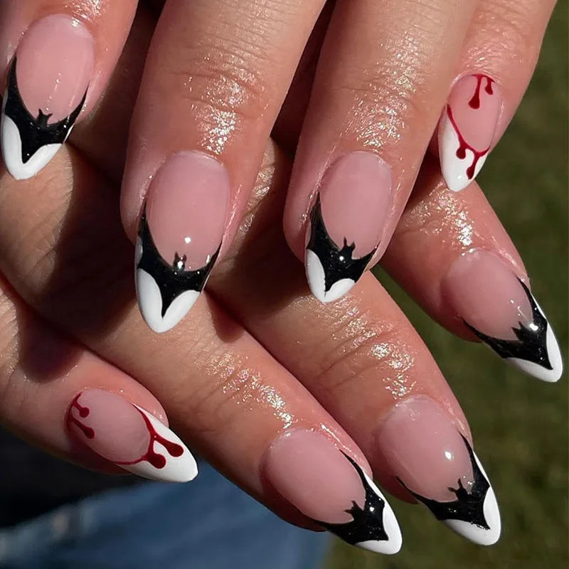 24Pcs Halloween Colorful Spider Press-On Nails - Cute Almond False Nails Full Cover