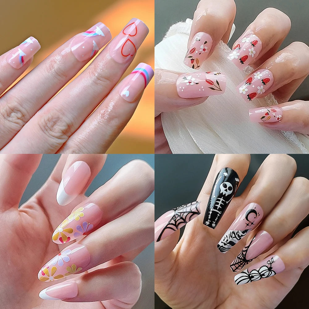 96Pcs/box Halloween Series False Nails #24*4 Press on Nails Ghosts Pumpkin Spider Design Full Cover Almond/Coffin Fake Nail Tips