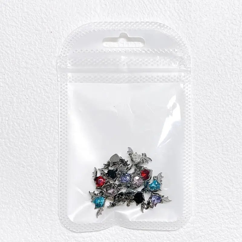 10pcs Gothic Punk Style Alloy Bat 3Heart D Nail Art Charms Spider Design For Halloween Nails Decoration Accessories