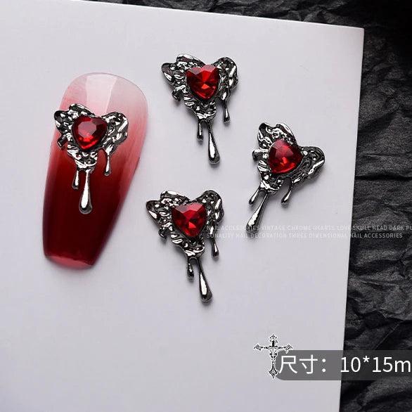 10 piezas de aleación 3D estilo gótico punk para decoración de uñas, diseño de corazón, esqueleto, cruz, araña, accesorios para decoración de uñas de Halloween.
