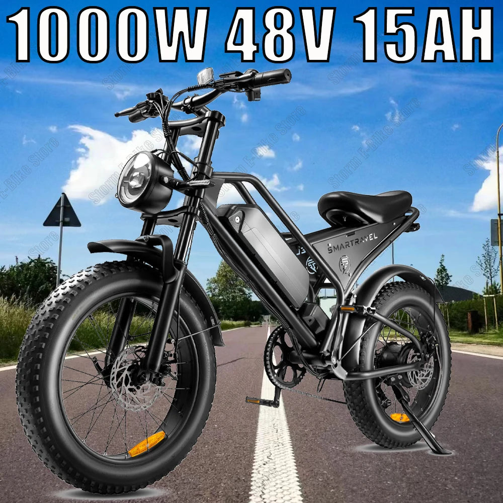 Mountain Electric Bike 1000W 48V 15Ah - Fat Tire Off-Road E-Bicycle Motorcycle Style