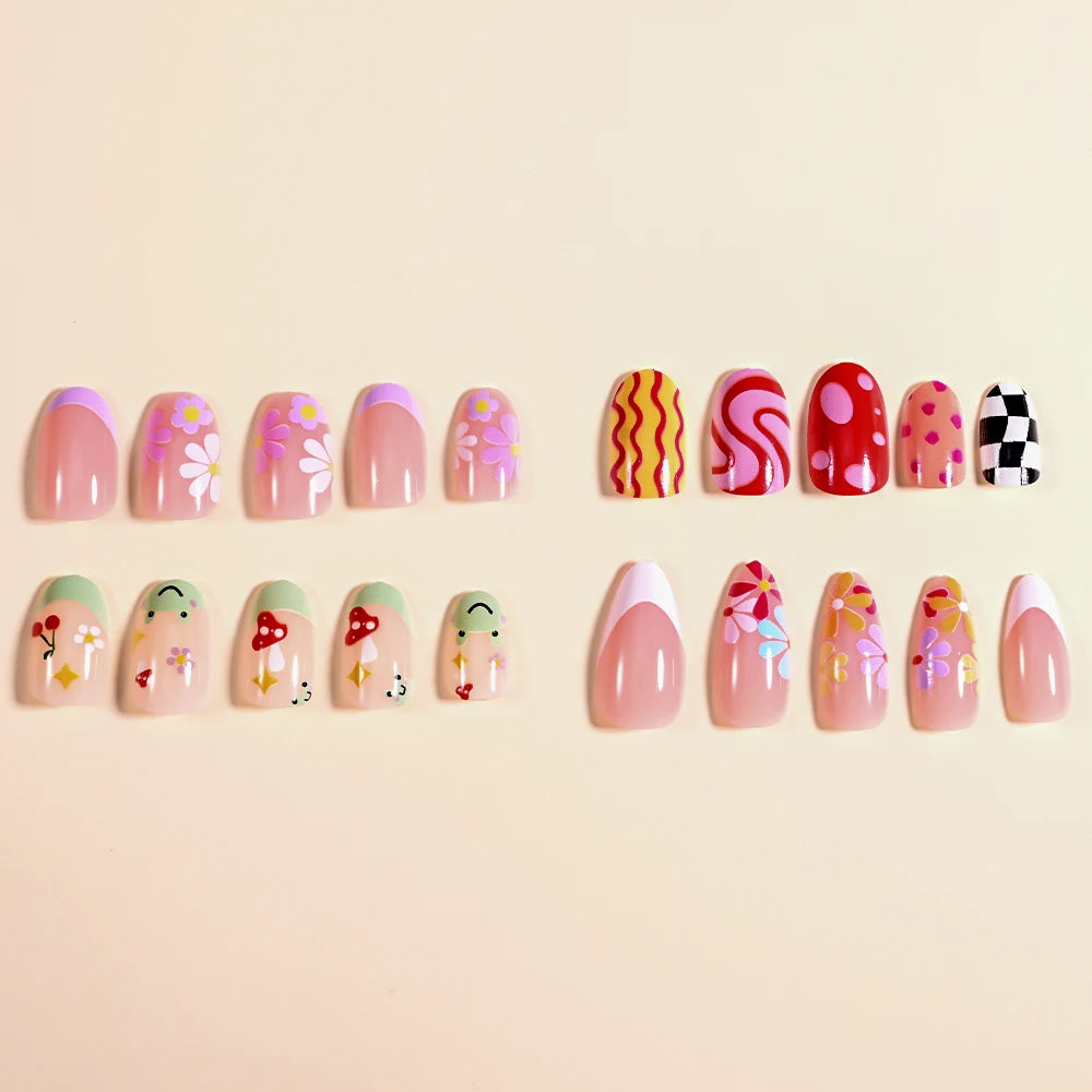 96Pcs/box Halloween Series False Nails #24*4 Press on Nails Ghosts Pumpkin Spider Design Full Cover Almond/Coffin Fake Nail Tips