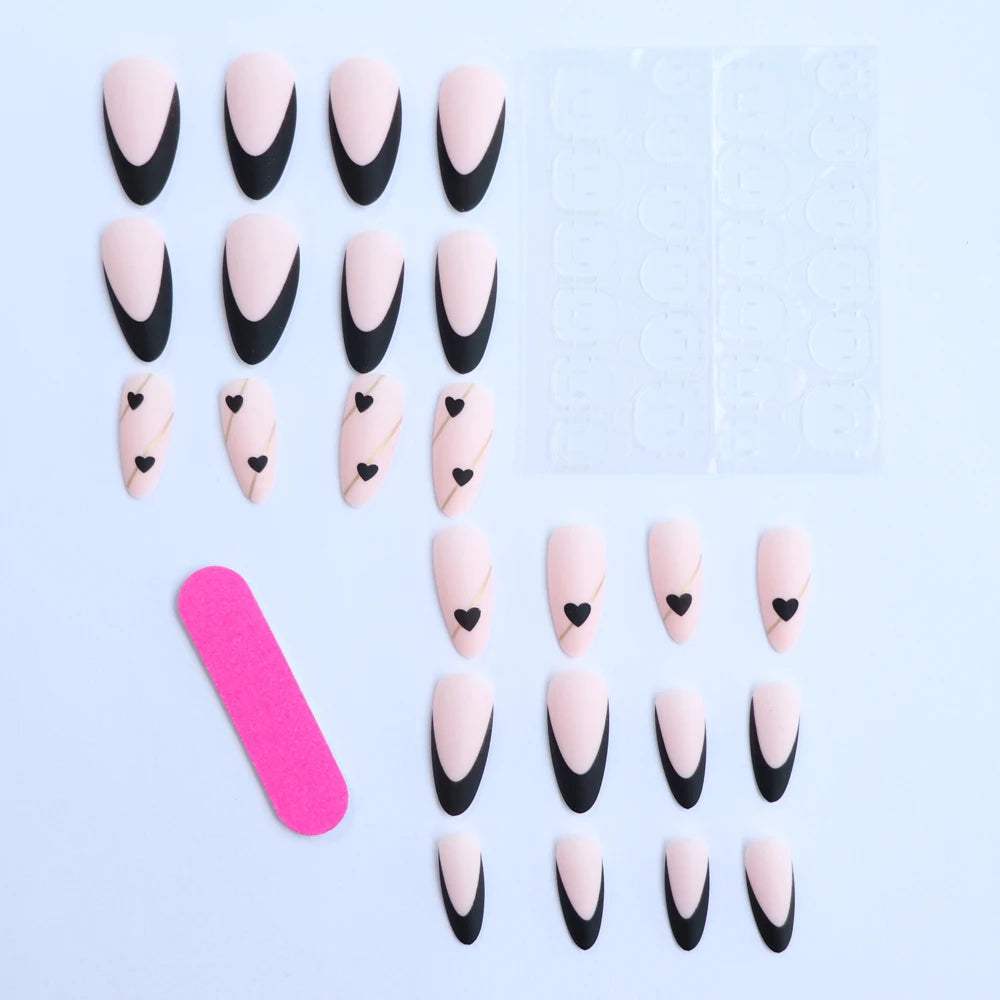 24Pcs ARTAUG Pink Stiletto Press-On Nails - Love Design Handmade Medium Length