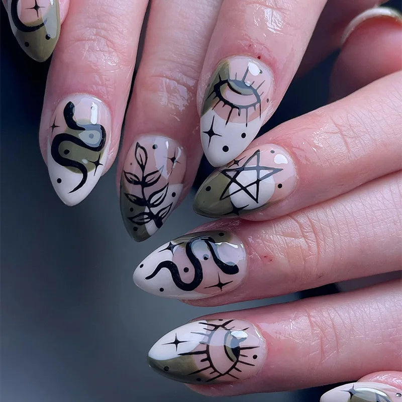 24Pcs Halloween Colorful Spider Press-On Nails - Cute Almond False Nails Full Cover