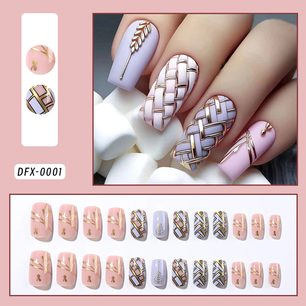 24 uñas postizas góticas oscuras con diseño de araña, 8 estilos, color nude, cuadradas y cortas, cobertura total, para usar