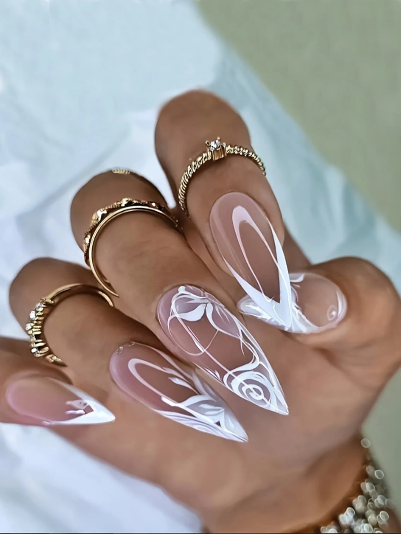 24Pcs ARTAUG Pink Stiletto Press-On Nails - Love Design Handmade Medium Length