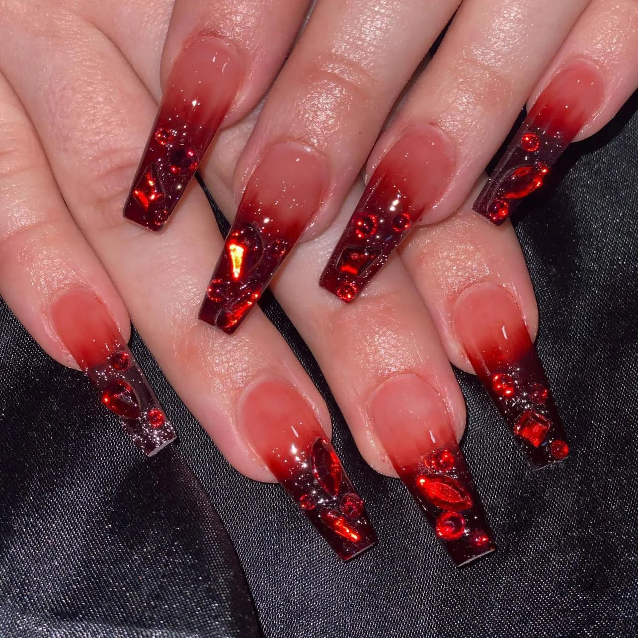 24pcs Halloween Long Almond Fake Nails Gothic Dark Black Style Press on Nails Full Cover Wearable Heavy Metal False Nail Tips