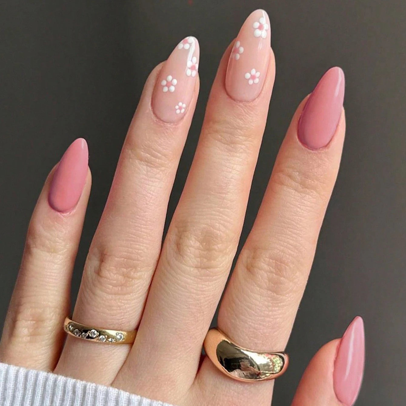 24Pcs ARTAUG Pink Stiletto Press-On Nails - Love Design Handmade Medium Length
