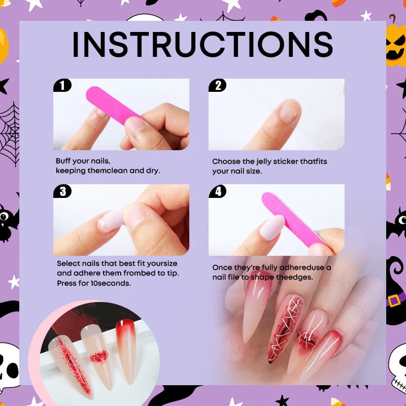 24pcs Halloween Long Almond Fake Nails Gothic Dark Black Style Press on Nails Full Cover Wearable Heavy Metal False Nail Tips