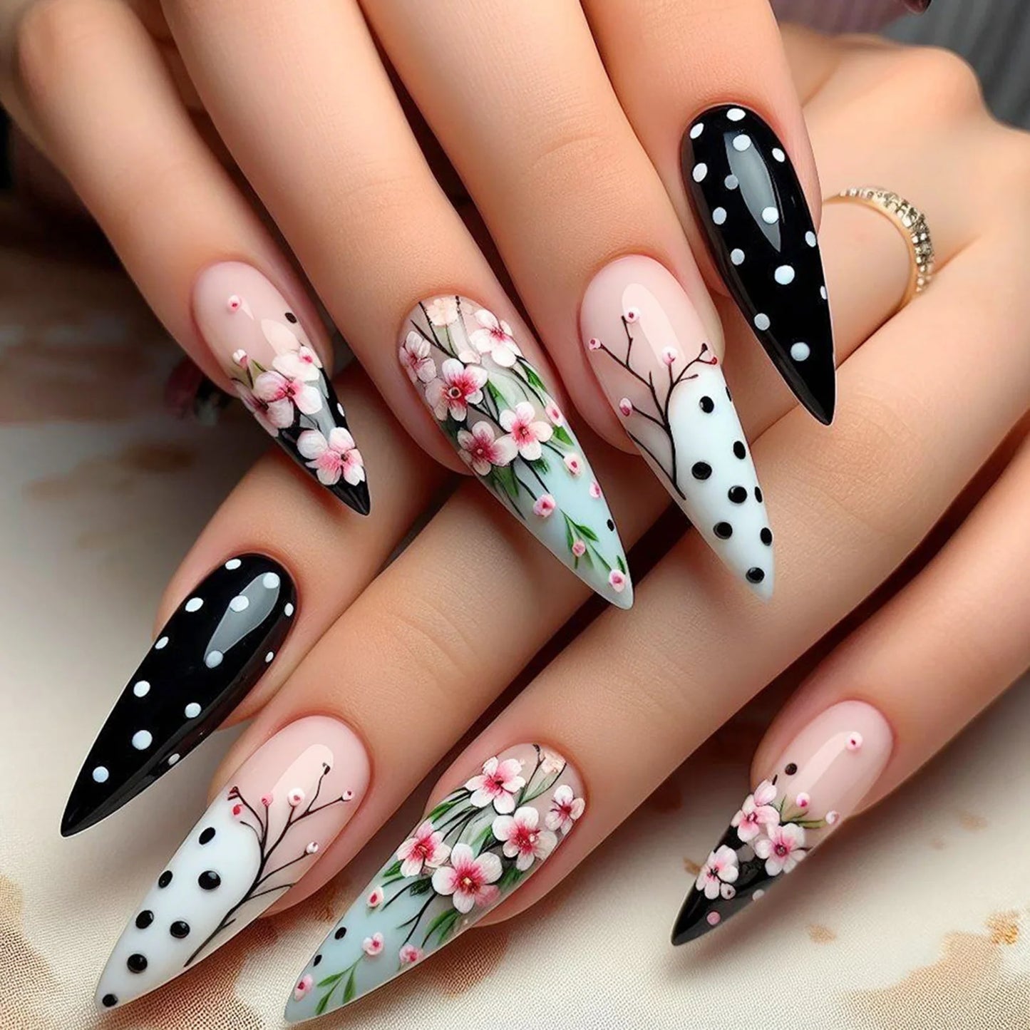 Halloween 3D Black Snake Press-On Nails - Y2K Dark Scrub Super Long (24 Pieces)