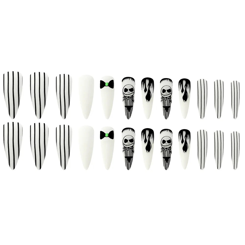 24pcs Halloween False Nails Glow in the Dark Ghost Spider Printed Press on Nail Halloween Manicure Supplies Wearable Fake Nails