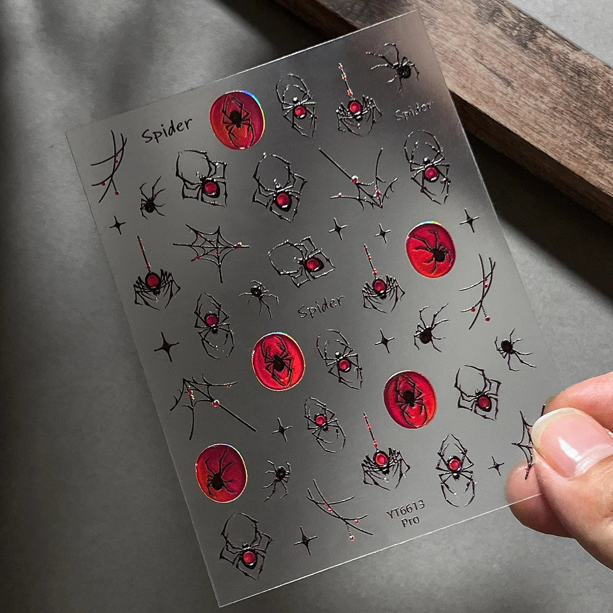 Silver Laser Jelly Halloween Spider Nail Stickers Retro Dark Style Decorative Stickers For Nails DIY Red Spider Manicure Decals