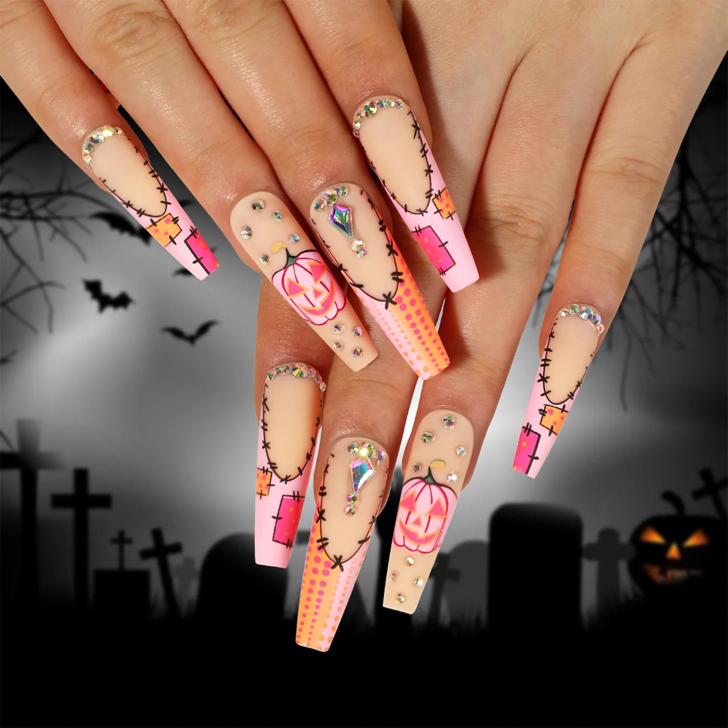 Halloween Gothic Spider Nails - 24pcs Silver Press-On Almond Nails Set