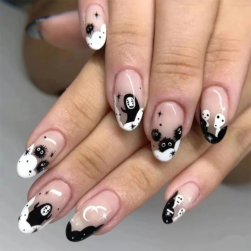 24Pcs Halloween Colorful Spider Press-On Nails - Cute Almond False Nails Full Cover