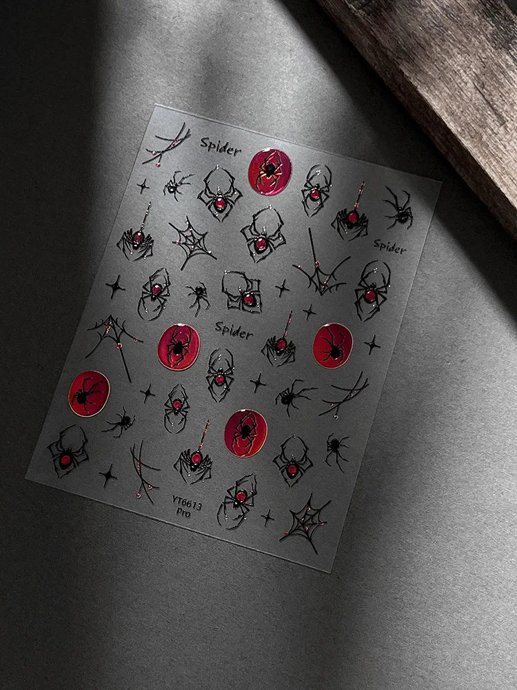 Silver Laser Jelly Halloween Spider Nail Stickers Retro Dark Style Decorative Stickers For Nails DIY Red Spider Manicure Decals
