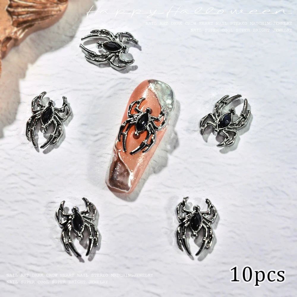 Halloween 3D Spider Nail Charms - Luxury Gold & Silver Alloy (10 Pieces)