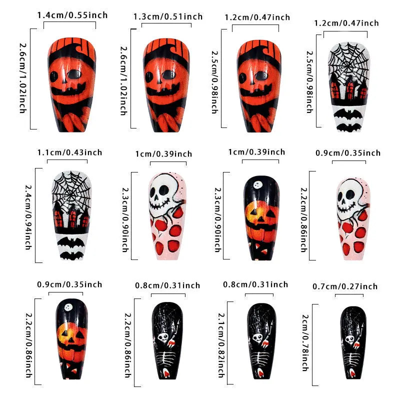 24 uñas postizas doradas con diseño de murciélago y araña, para Halloween, estilo ballet, estilo ataúd, para usar a presión.