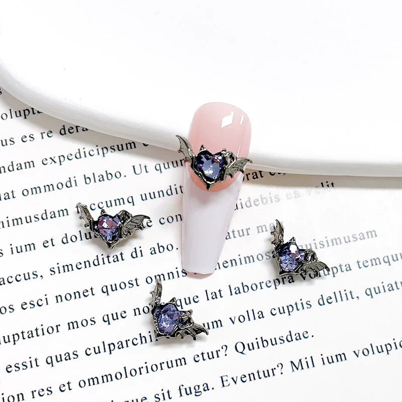 10pcs Gothic Punk Style Alloy Bat 3Heart D Nail Art Charms Spider Design For Halloween Nails Decoration Accessories