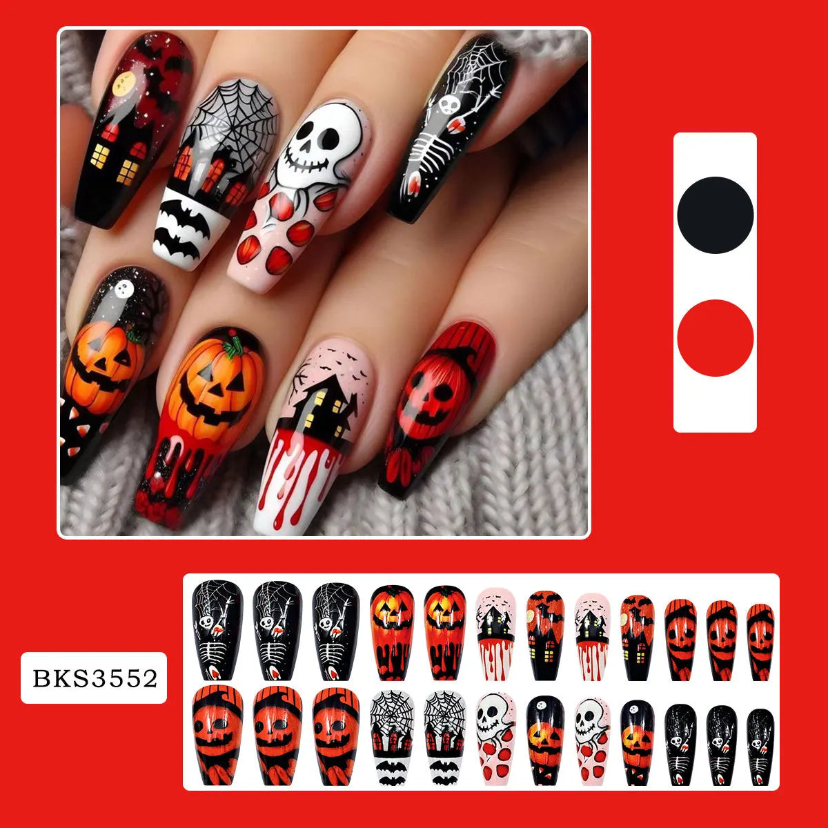 24 uñas postizas doradas con diseño de murciélago y araña, para Halloween, estilo ballet, estilo ataúd, para usar a presión.