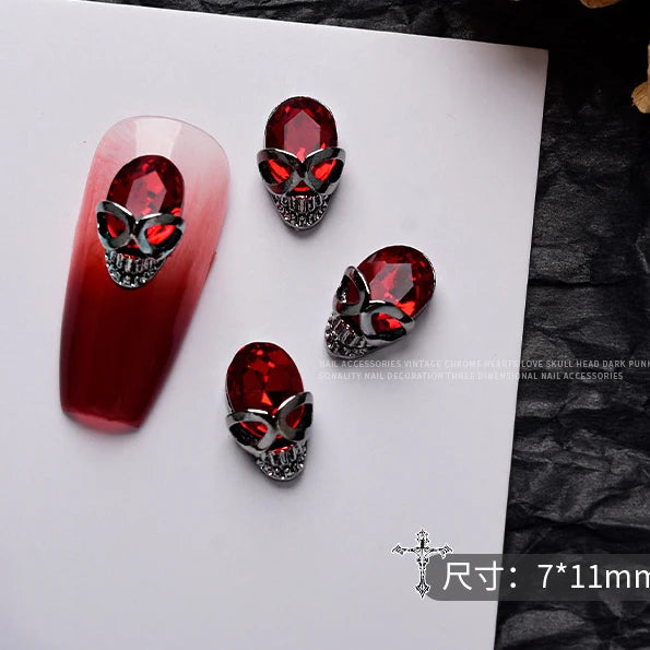 10 piezas de aleación 3D estilo gótico punk para decoración de uñas, diseño de corazón, esqueleto, cruz, araña, accesorios para decoración de uñas de Halloween.