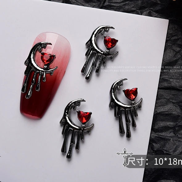10 piezas de aleación 3D estilo gótico punk para decoración de uñas, diseño de corazón, esqueleto, cruz, araña, accesorios para decoración de uñas de Halloween.