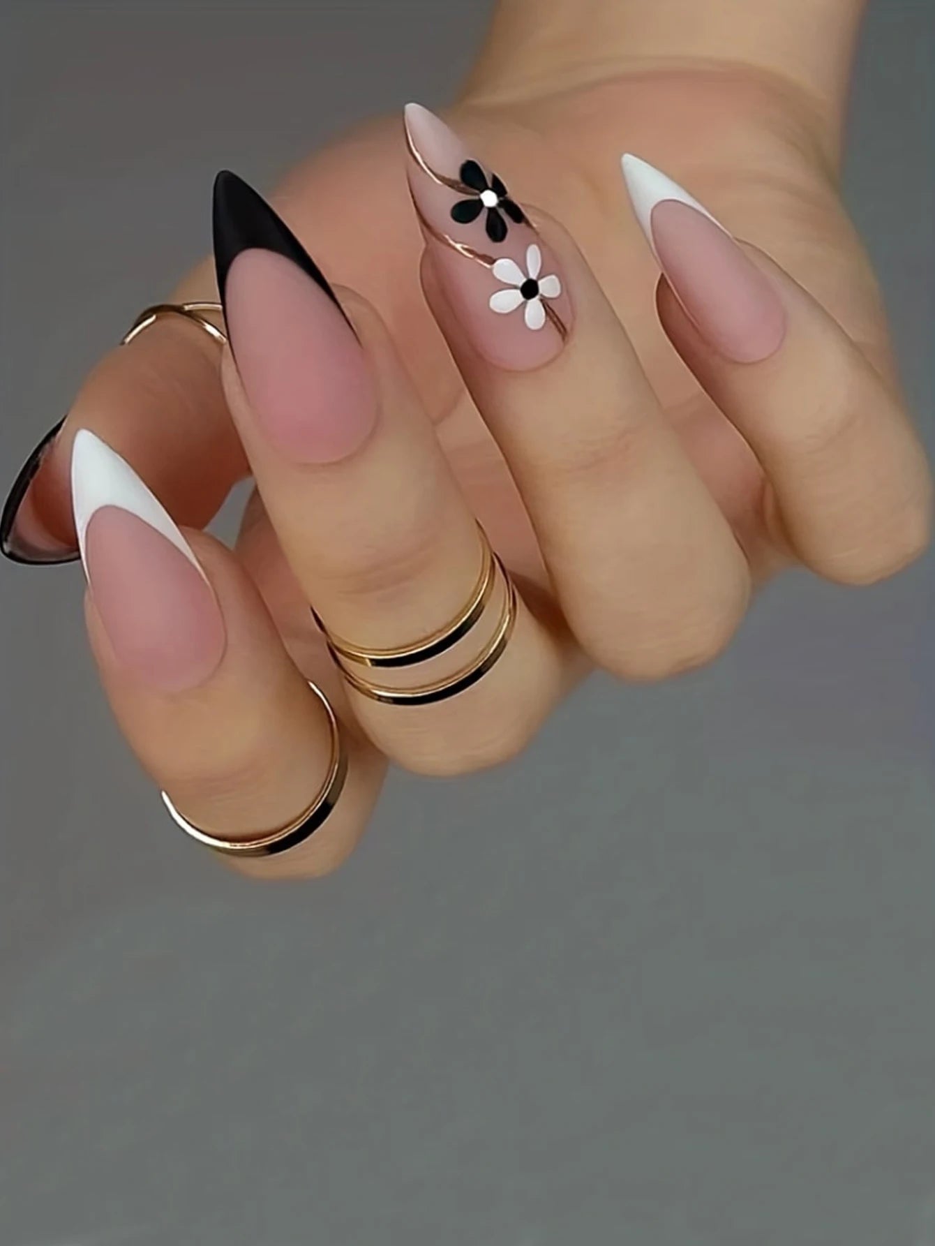 24Pcs ARTAUG Pink Stiletto Press-On Nails - Love Design Handmade Medium Length