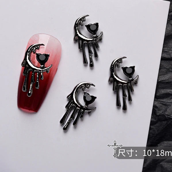 10 piezas de aleación 3D estilo gótico punk para decoración de uñas, diseño de corazón, esqueleto, cruz, araña, accesorios para decoración de uñas de Halloween.
