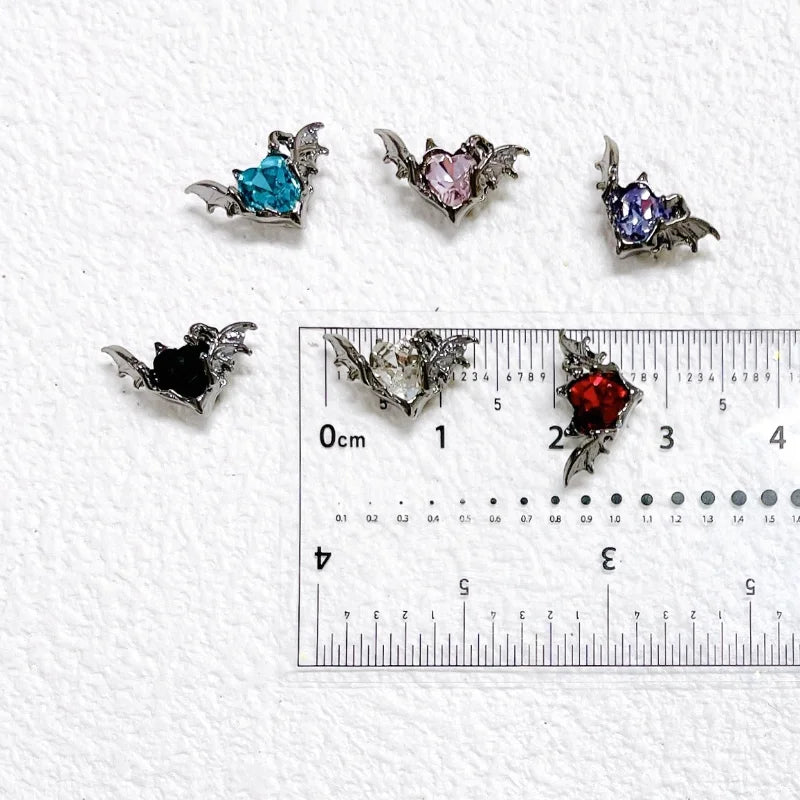 10pcs Gothic Punk Style Alloy Bat 3Heart D Nail Art Charms Spider Design For Halloween Nails Decoration Accessories