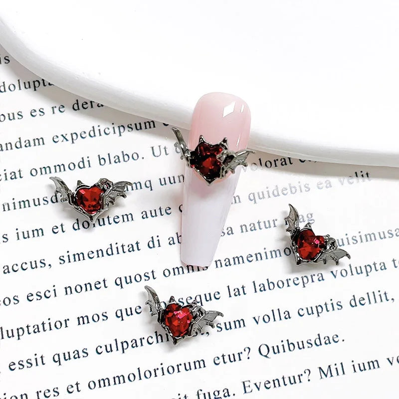 10pcs Gothic Punk Style Alloy Bat 3Heart D Nail Art Charms Spider Design For Halloween Nails Decoration Accessories