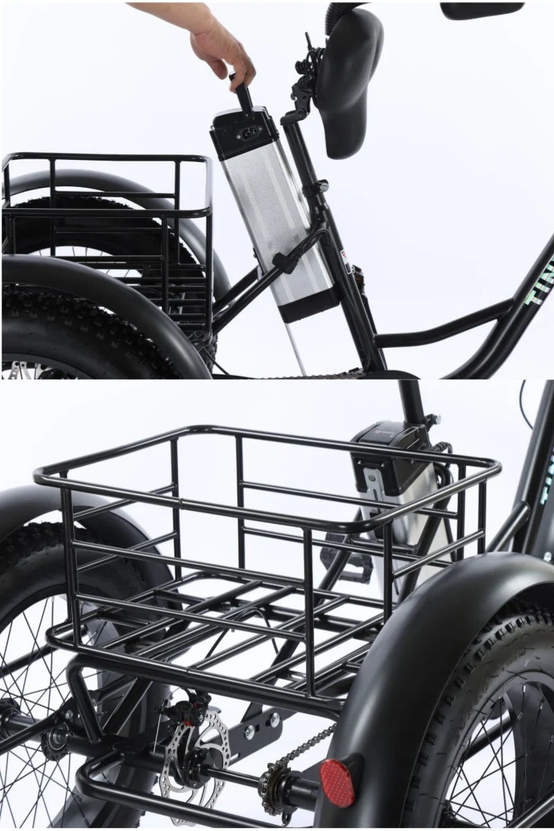 3 Wheel Fat Electric Bike 500W 48V Adult Tricycle - Removable Battery & Cargo Basket