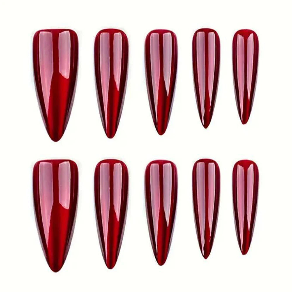 Halloween Red Cat Eye Press-On Nails - Gothic Scarlet Almond Coffin (30 Pieces)