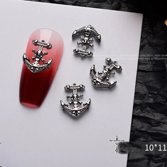 10 piezas de aleación 3D estilo gótico punk para decoración de uñas, diseño de corazón, esqueleto, cruz, araña, accesorios para decoración de uñas de Halloween.